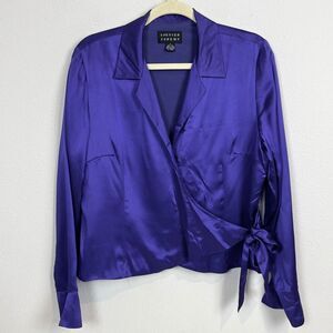 Spenser Jeremy Purple Silk Button Down Wrap Shirt 12